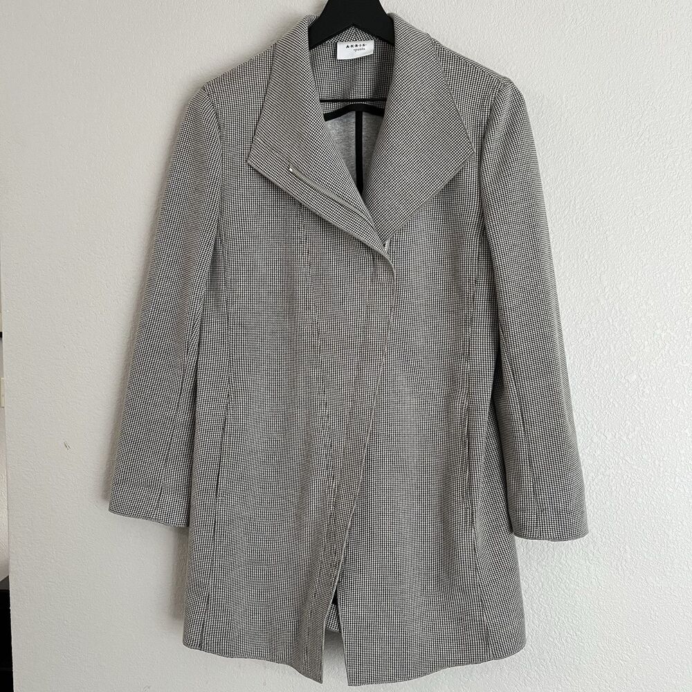 AKRIS PUNTO Long Houndstooth Jacket Size 10 Black/White